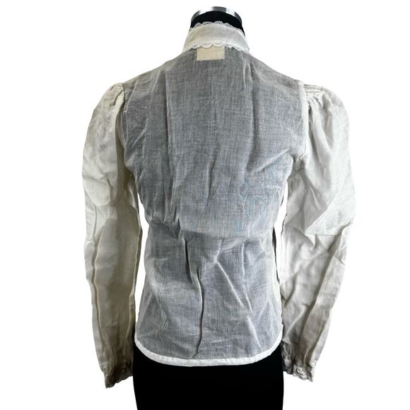 1970s Jessica’s Gunnies Sheer Edwardian Blouse – Lace & Satin Trim, XS - Picture 5 of 13
